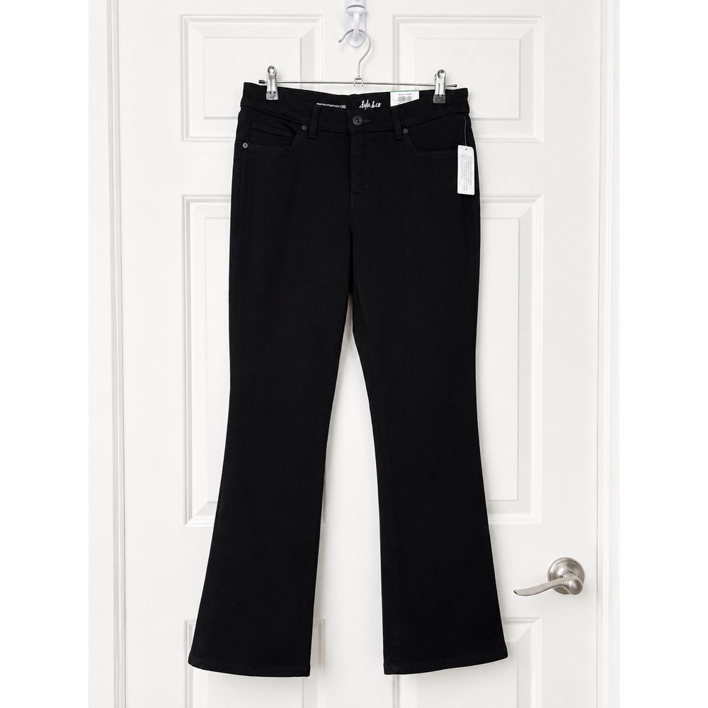 NWT Style & Co Black Bootcut Jeans Mid Rise Curvy Fit Petite 8 Short Y2K Stretch
